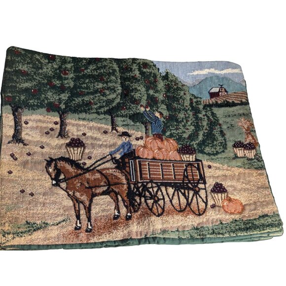 Vintage Harvest Placemats Set of 4 Pumpkin Patch Scene 16" x 12" Horse and Buggy - Picture 2 of 8